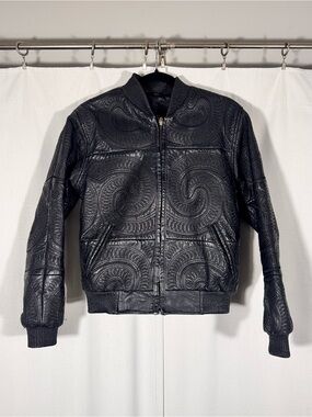 Vintage 90s East Side Rare Embossed Leather Bomber Jacket